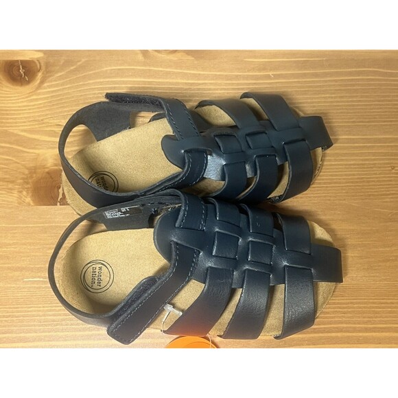 Wonder Nation Toddler Boys Navy Blue Faux Leather Sandals Size 5 - Picture 6 of 11